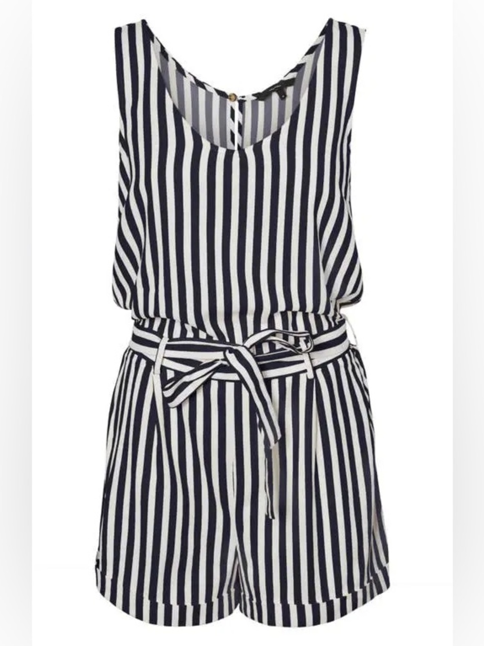 Vero Moda Black White Vertical Stripe Romper Size S Belted Sleeveless Summer